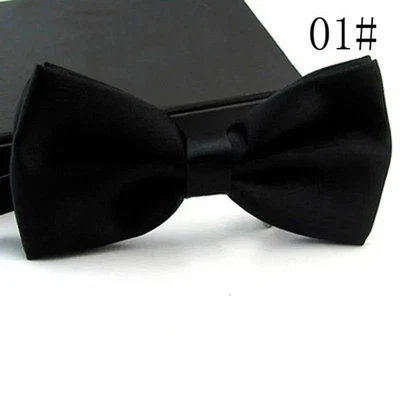 Black Bow Tie Adjustable Satin Wedding Party Event Dickie Bow Plain Mens Necktie