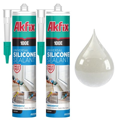 Akfix 100E RTV Silicone Caulk Clear (2x10.1 fl.oz.) - 100% Silicone Sealant W...