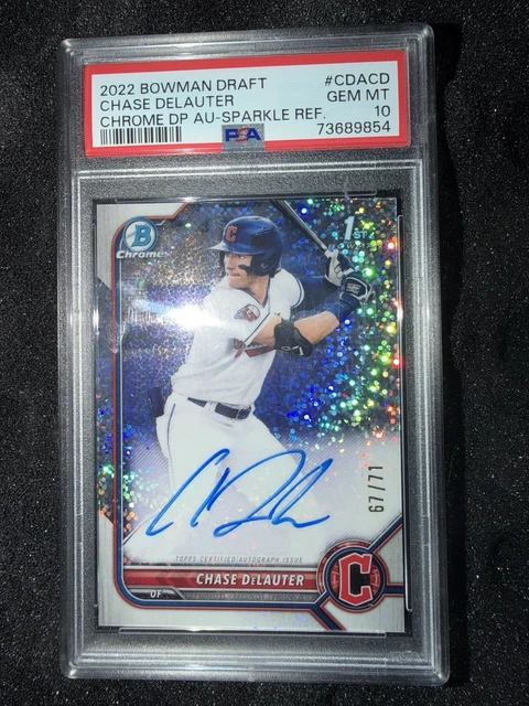 Chase DeLauter 2022 Bowman Chrome Draft Sparkle Refractor Auto /71 PSA 10