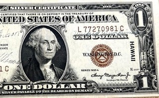 $1 1935 A (( HAWAII )) Federal Reserve (( SHORT SNORTER )) NOTE