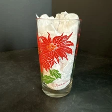 Vintage 1950’s Boscul Peanut Butter Glasses 5” Tumbler Red Pointsettia