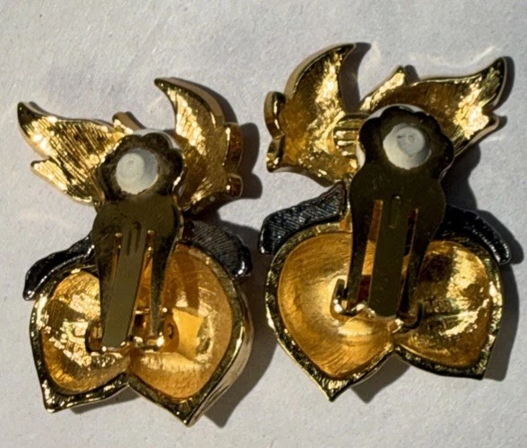 PENDIENTES AVON VINTAGE 1974 ELEGANTES BELLOTA de dos tonos clip joyería de moda Foto 4 de 4