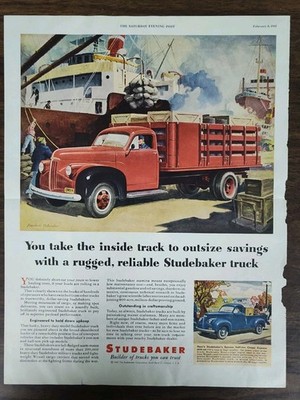 1947 Studebaker Truck Print Ad Saturday Evening Post M-Series Vintage Garage
