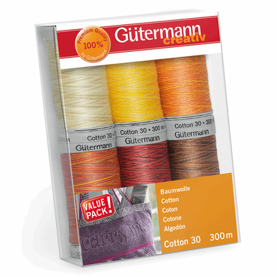 Gutermann Fadenset: Baumwolle Nr. 30 - 6 x 300m - Hochwertiges Gewinde - Col.2