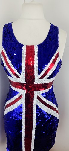 I Love Fancy Dress Sequin Union Jack Dress Size S UK 10 12 - Picture 9 of 11