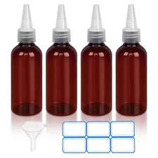 4 Pack 1 Oz (30ml) Amber Plastic Essential Oil Bottles with Funnel, Labels fo...
