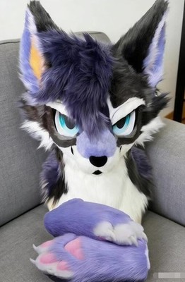 Fursuit Long haired Dog Fox Mascot Party Halloween Fur Cosplay(head+claws)