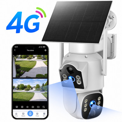Dual Lens 4G LTE Security Camera Solar Powered Wireless Outdoor No WiFi Needed