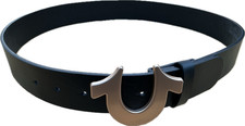 True Religion Mens Black/Gold Leather Horseshoe Buckle Belt 30” RRP £89