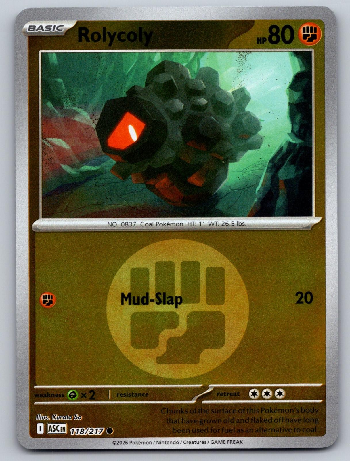 Rolycoly (Energy Symbol Pattern) 118/217 Ascended Heroes Pokemon Reverse Holo NM