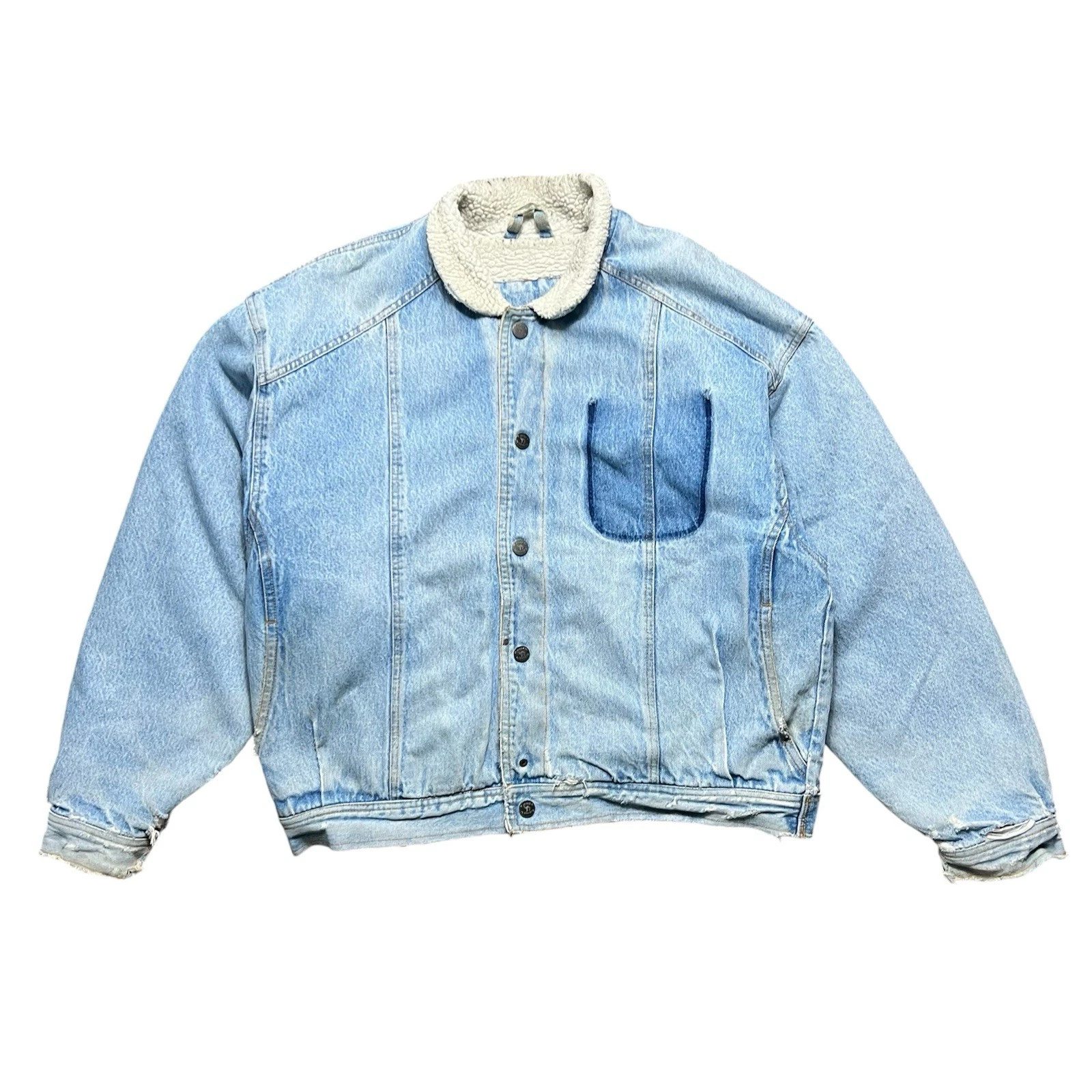 Vintage Faded Distressed Light Blue Camel Sherpa Denim Jacket XXL (26 x 26)