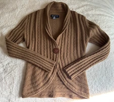 Jones New York-Open Front Brown Cardigan Sweater Long Sleeve Wool Blend- Size L