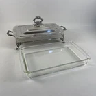 Vintage Silver Plate Buffet 1 Qt Casserole PYREX Dish w/Lid and Stand