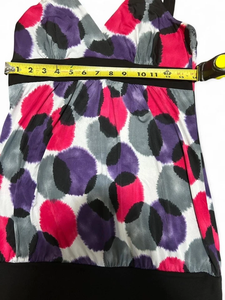 Camiseta sin mangas Y2K vintage rosa y morado lunares con ribete negro mediana EE. UU. 2000S Foto 4 de 4