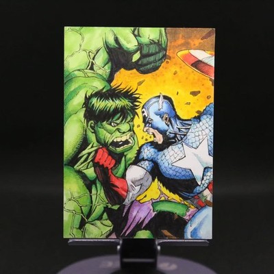 Hulk vs. Captain America Marvel 1/1 Hand Drawn Sketch Card By HX