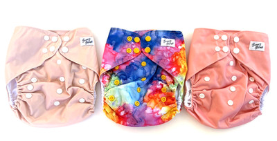 Lot 3 New Sunny Bums Reuseable Cloth Diapers One Size Snap Adjustable NO inserts