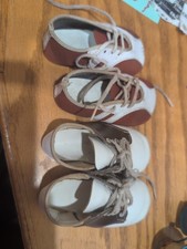 Vintage White Brown, Burgundy Baby Saddle Shoes Lace Up Faux Leather