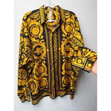Gianni Versace Men's XL Black Gold Baroque Silk Shirt