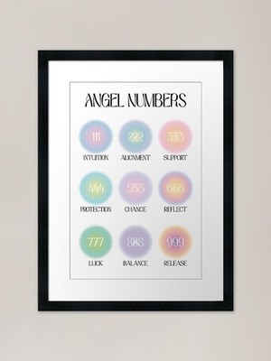 Engel Zahlen Tabelle bunt Aura F gerahmt Wandbild Poster Leinwanddruck Bild