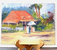 The Cafe Win Henstock Scenic Art on Wood Canadian Artist Painting Signed Orig