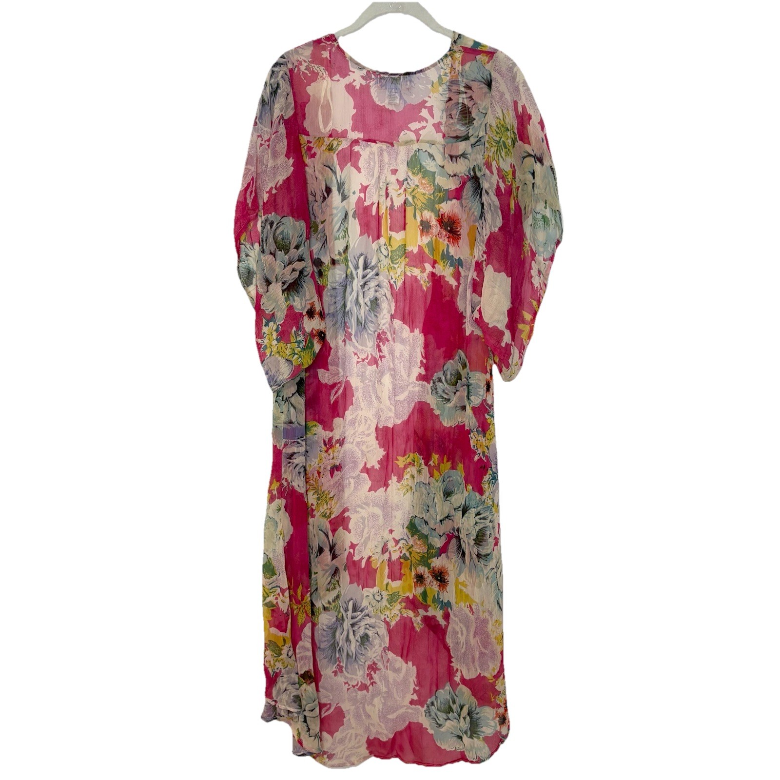 Band of Gypsies Pink Floral Kimono Sara Creation Fuchsia Ivory XS Hippie Boho image 3