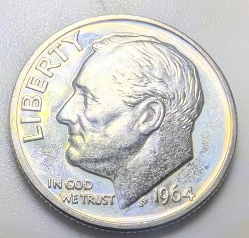 1964-D Roosevelt Dime, AU, .900 Silver