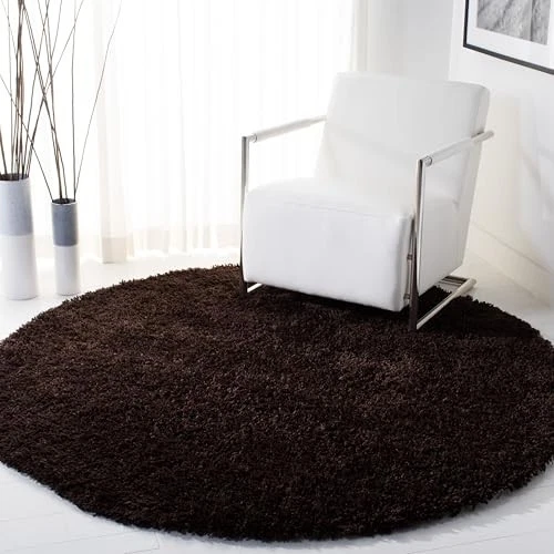 Classic Shag Collection 6' Round Chocolate SG240E Handmade 1.75-inch Thick - Image 2 of 4