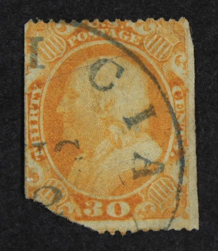 CKStamps: US Stamps Collection Scott#38 30c Franklin Used Part Tear Off