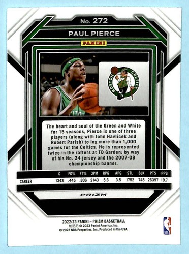 Panini Prizm Paul Pierce #272 Silver Prizm Celtics 2022-23 - Imagen 2 de 2