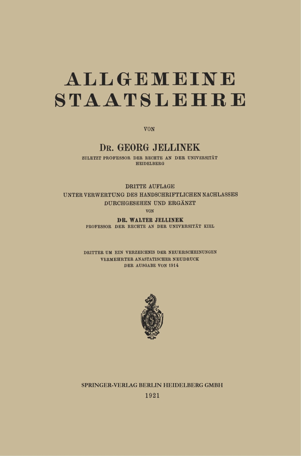 Thumbnail - Walter Jellinek (u. A.) | Allgemeine Staatslehre | Taschenbuch |