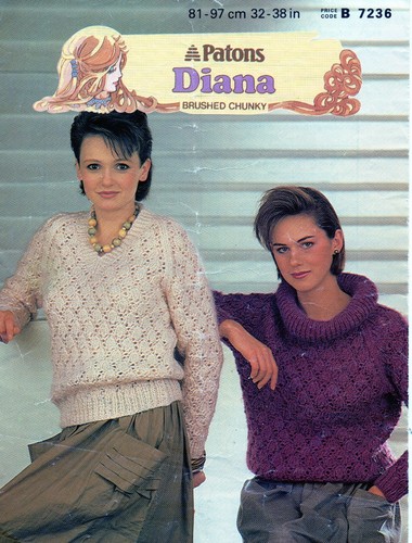 ~ Vintage 1983 Knitting Pattern For Lacy Cowl & V-Neck Sweaters ~ 32 ...
