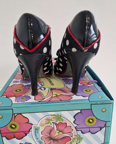 Poetic Licence Rekindled Flame UK 5 EUR 38 nero bianco a pois tacco a spillo - Foto 4 di 14
