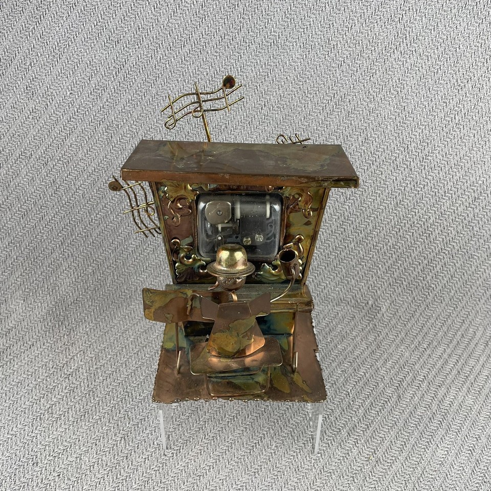 Vintage Copper Piano Man Player Wind Up Music Box Bar Saloon Art Metal