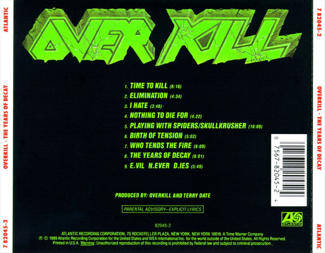 Overkill Years of Decay Brand New CD Album Thrash Metal