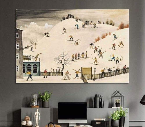 Skiers on the hill Franz Sedlacek Reproduction print on poster or canvas framed - Picture 15 of 18