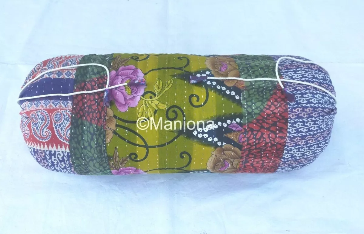 Vintage Bolster Floral Cylinder Round Pillow Cover Cotton Cushion Pillow Cover