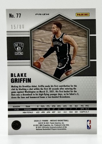 2020-21 Mosaic Choice Fusion Red & Yellow Prizm #77 Blake Griffin 15/88 Nets - Picture 2 of 2