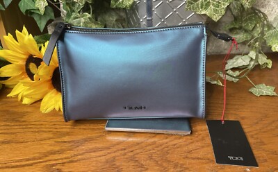NWT TUMI VOYAGEUR IRIDESCENT BLUE NYLON ZIPPERED SMALL TRAVEL POUCH CASE