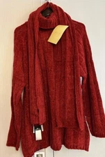 Outside Additions By Stan Herman Maroon Ladies  1X Acrylic Sweater And Scarf.