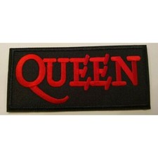Queen PATCH Embroidered 4 7/8" x 2 1/4" Red on Black Iron Sew On Freddie Mercury