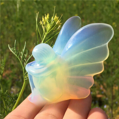 2'' Opalite Butterfly Fairy Carved Crystal Skull Reiki Healing Stone Decor Gift