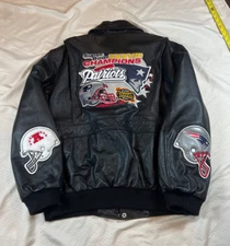VTG Jeff Hamilton New England Patriots Black Leather jacket Sz XXL SUPERBOWL NFL