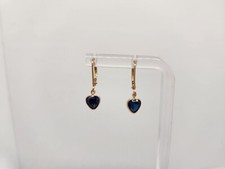 Estate 14kt Yellow Gold Heart Shape Dark Blue Topaz Dangle Earrings