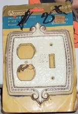 Plaque de recouvrement double prise et interrupteur en laiton MCM vintage neuve 53/4x43/4.