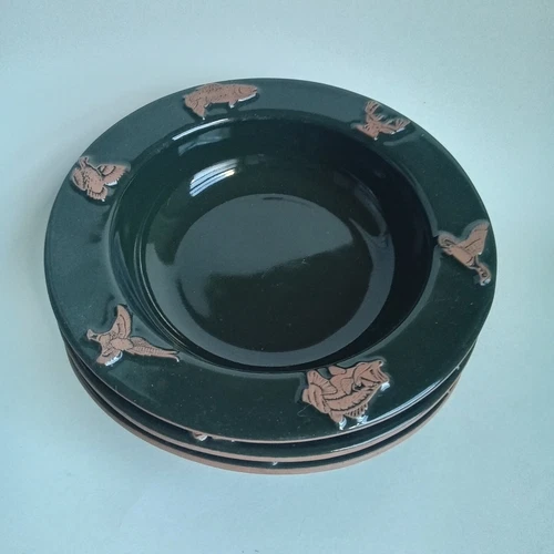 Frankoma Pottery Sportsman Forest Green Bowls Lot of 3