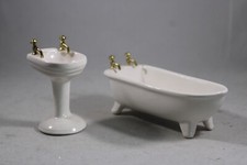 Vintage Dollhouse White Porcelain Ceramic Bathroom Set Sink Tub - Japan