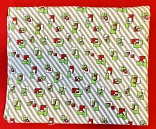 Vintage Feed Sack 1930-50s Red Green Squares Gray Diagonal Stipes 44" L x 38" W