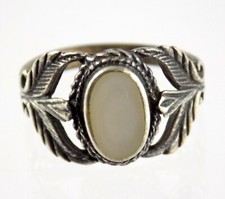 Vtg Sterling Silver Mother of Pearl Ring Curl Side Motif 925 Size 6.5 MOP Shell