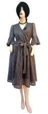 Lace wrap dress, V-neck fully lined ,3/4 bell sleeves ,not transparent , belted 