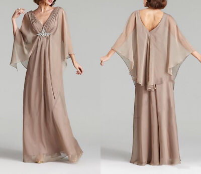 Champagne Long Mother Of The Bride Dress V Neck Silk Crystal Wedding Banquet